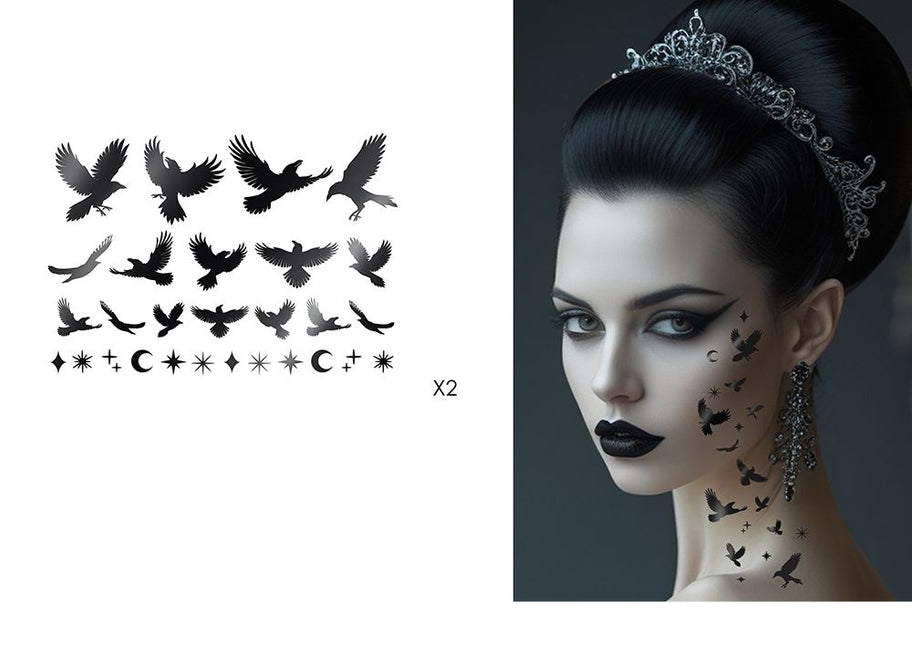 Halloween-falsktatuering – svart korp