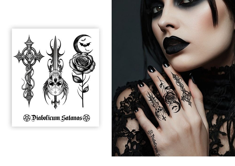 Halloween-falska tatueringar, svarta, för fingrarna