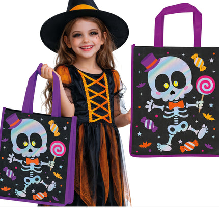 Halloween-väska, svart och lila, med skelettmotiv