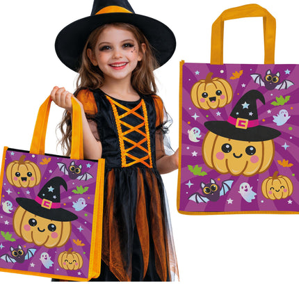 Halloween-väska, orange och lila, med pumpamotiv