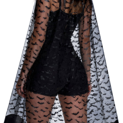 Halloween-cape, svart, med fladdermöss