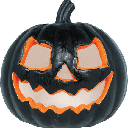 Halloween-pumpa, svart med ljus, 20 cm