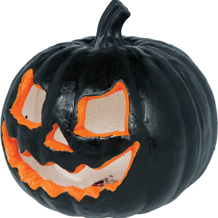Halloween-pumpa, svart med ljus, 20 cm