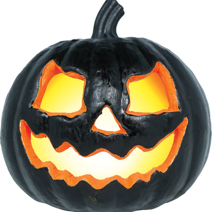 Halloween-pumpa, svart med ljus, 20 cm
