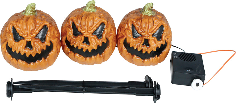 Halloween-pumpa, orange, med ljus och glöd, 13 cm, 3 st