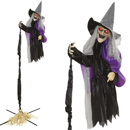 Halloween-popfigur: Flygande häxa med ljus, ljud och rörelse, 2,25 m