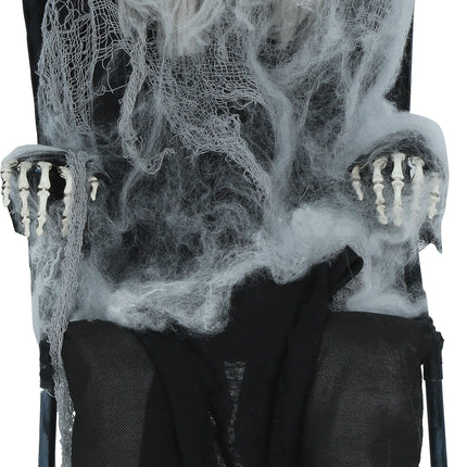 Halloween-skelett på stol med ljus, ljud och rörelse, 1,05 m