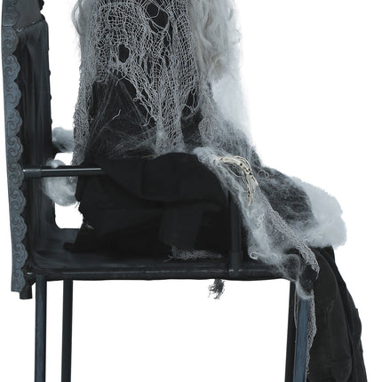 Halloween-skelett på stol med ljus, ljud och rörelse, 1,05 m