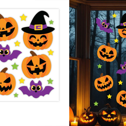 Halloween-fönsterdekoration med pumpor, 50 cm