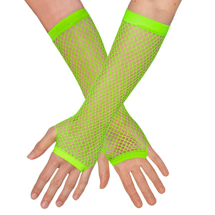 Ett par handskar med armbågsskydd i mesh, neongröna