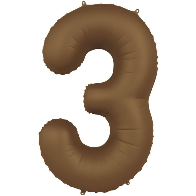 3 Jaar Cijfer Ballon Bruin Mat 86cm van Folat koop je bij Partywinkel
