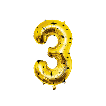 3 Jaar Cijfer Ballon Goud Zwart Sterren 86cm van Paper Dreams koop je bij Partywinkel