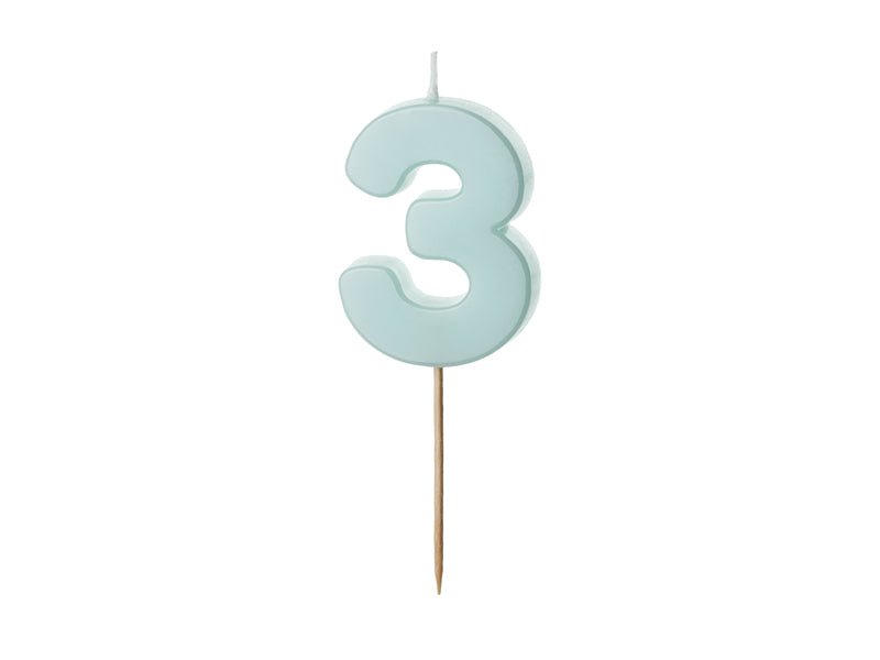 3 Jaar Kaars Lichtblauw 5,5cm van Partydeco koop je bij Partywinkel