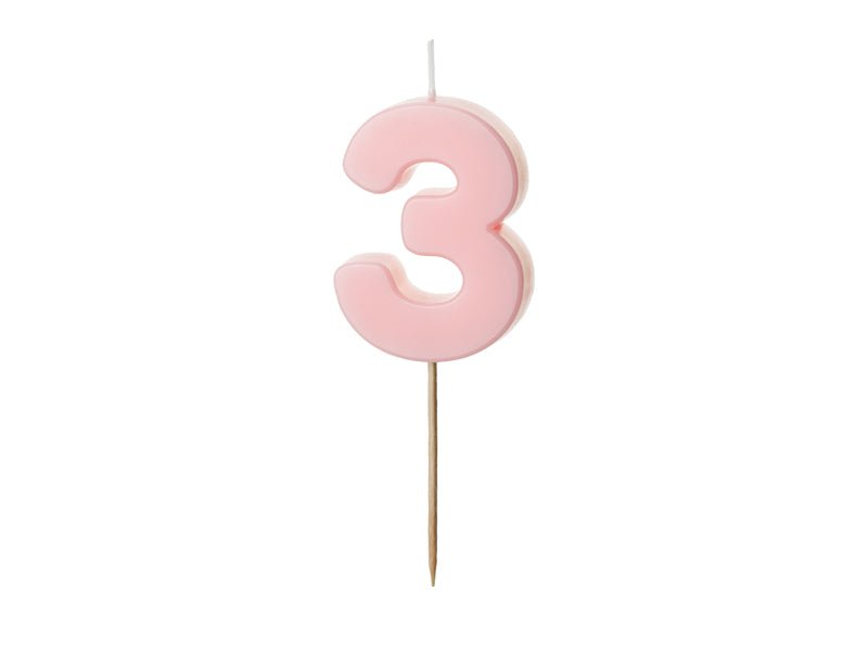 3 Jaar Kaars Lichtroze 5,5cm van Partydeco koop je bij Partywinkel