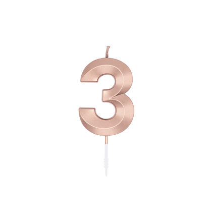 3 Jaar Kaars Rose Goud Metallic 6cm van WeFiesta koop je bij Partywinkel