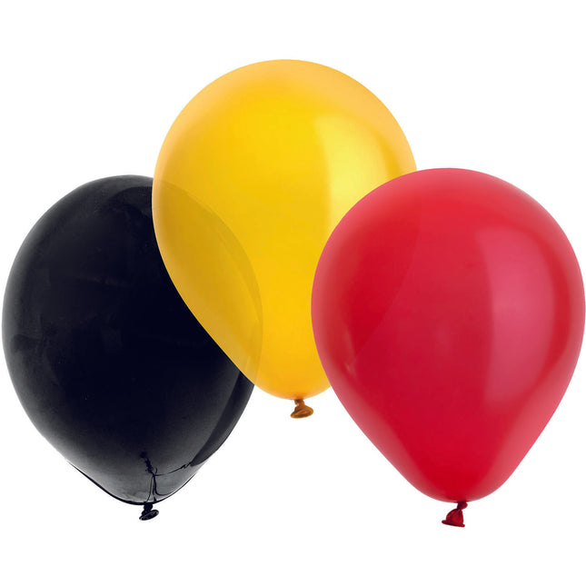 Ballonger Svart-Gul-Röd 23cm - 50 stycken