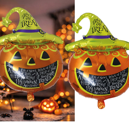 Halloween-heliumballong, grön och orange, i form av en tom pumpa, 70 cm