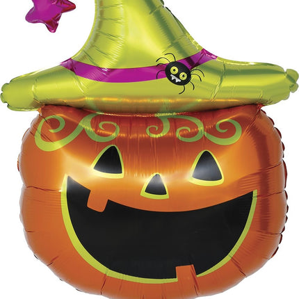 Halloween-heliumballong, grön och orange, i form av en tom pumpa, 70 cm