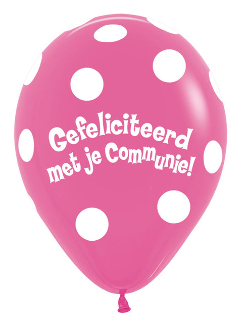 Ballonger Kommunion Polka Prickar Fuchsia 30cm 50st