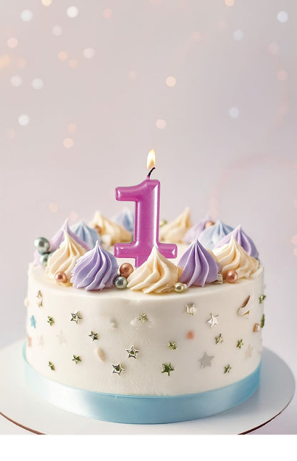 Rosa ljus 1 år metalliskt 8cm