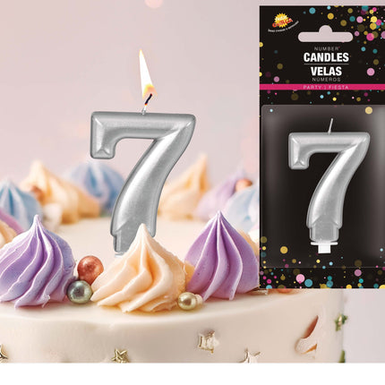 Silverljus 7 år metallisk 8cm