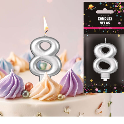 Silverljus 8 år metalliskt 8cm