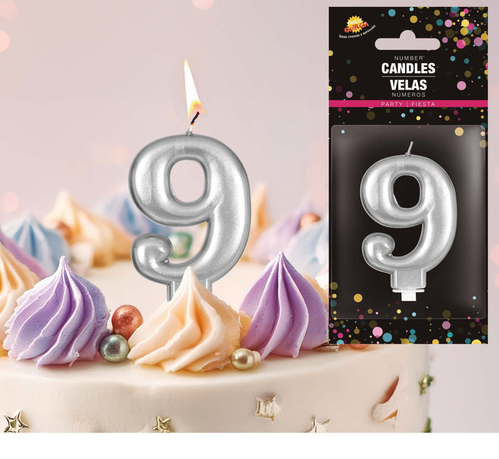 Silverljus 9 år metallisk 8cm