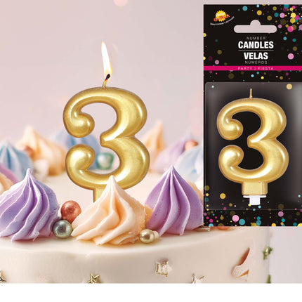 Guldljus 3 år metallisk 8cm