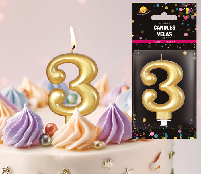 Guldljus 3 år metallisk 8cm