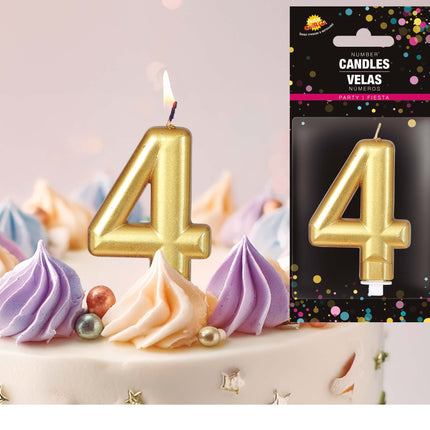 Guldljus 4 år metallisk 8 cm