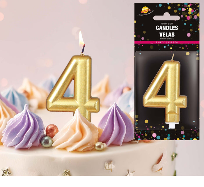 Guldljus 4 år metallisk 8 cm