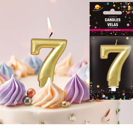 Guldljus 7 år metallisk 8 cm