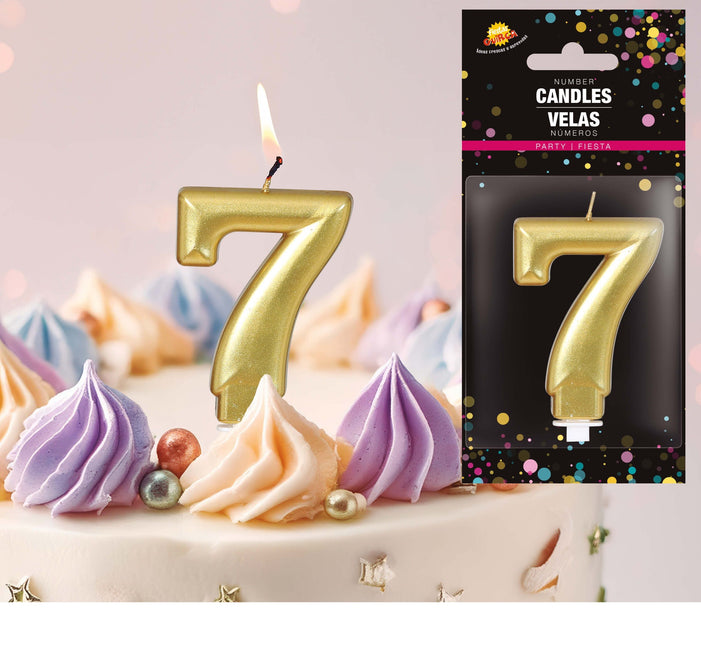 Guldljus 7 år metallisk 8 cm