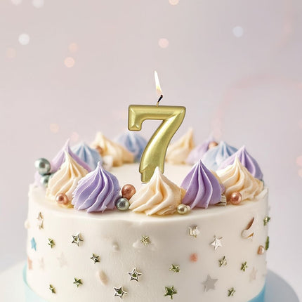 Guldljus 7 år metallisk 8 cm