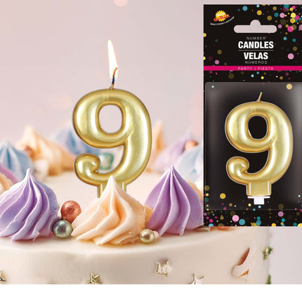 Guldljus 9 år metallisk 8cm