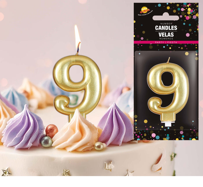 Guldljus 9 år metallisk 8cm