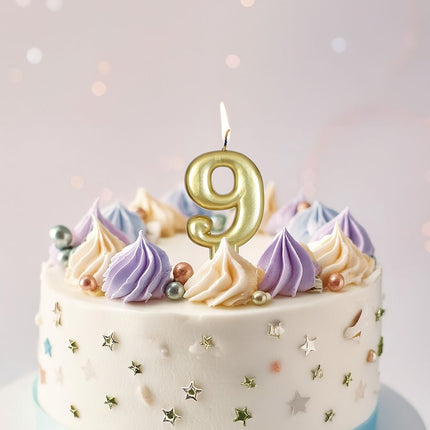 Guldljus 9 år metallisk 8cm