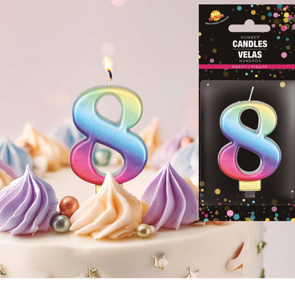 Regnbågsljus 8 år metallisk 8cm