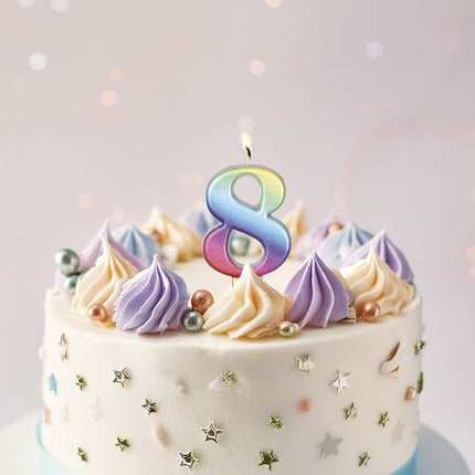 Regnbågsljus 8 år metallisk 8cm