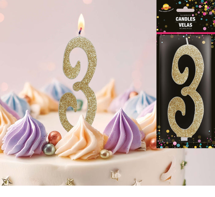 Guldljus 3 år Glitter 12,5cm