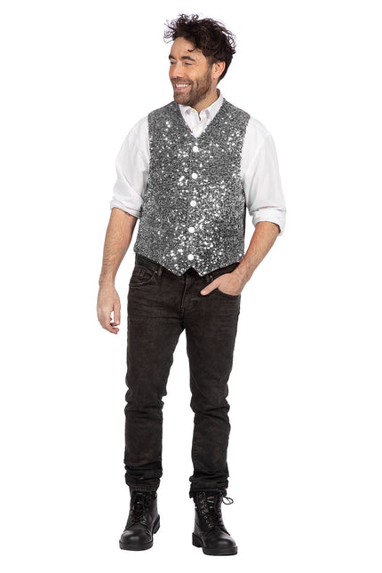 Silver Gilet Herr Pailletter Glitter