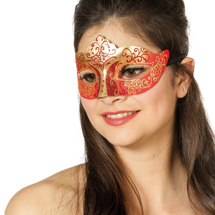 Venetiansk ögonmask Röd guldglitter