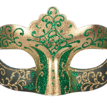Venetiansk ögonmask grön guldglitter