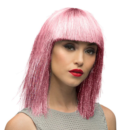 Peruk Crazy rosa (silverglitter)