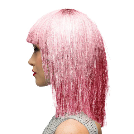 Peruk Crazy rosa (silverglitter)
