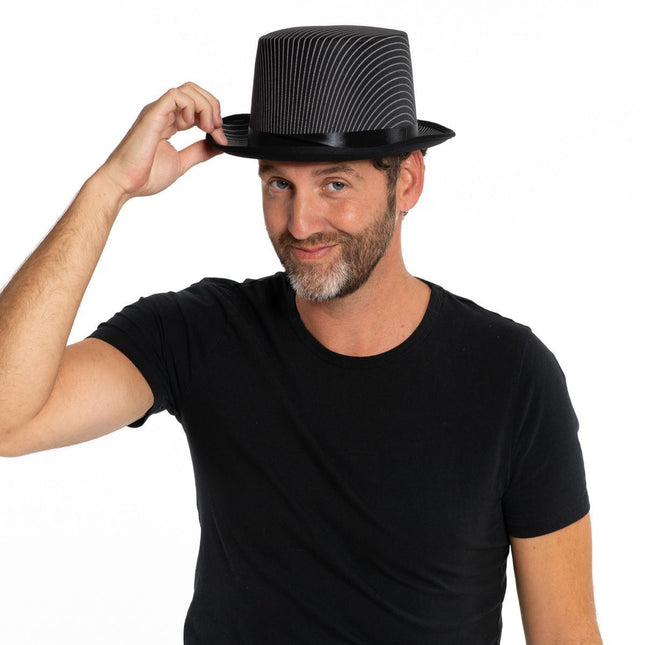 Lång hatt svart randig satin