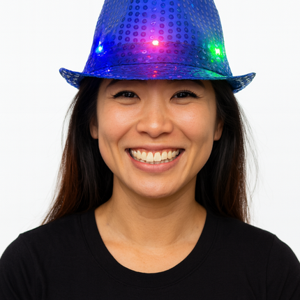 Hatt med paljetter Blå med ljus inkl batterier