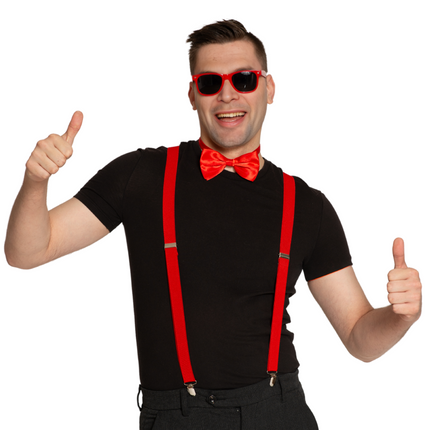 Set Hängslen/Glasögon/Stripe Röd