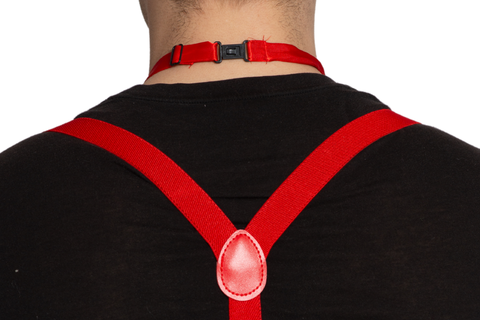 Set Hängslen/Glasögon/Stripe Röd