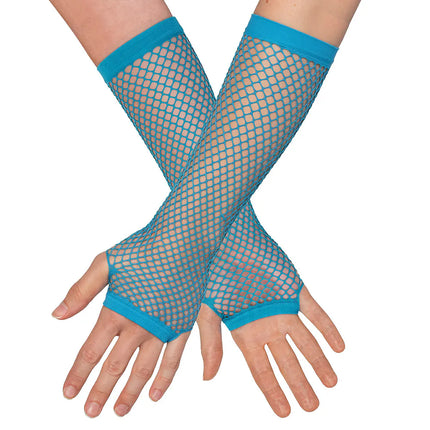 Ett par handskar med armbågsskydd i mesh, neonblå